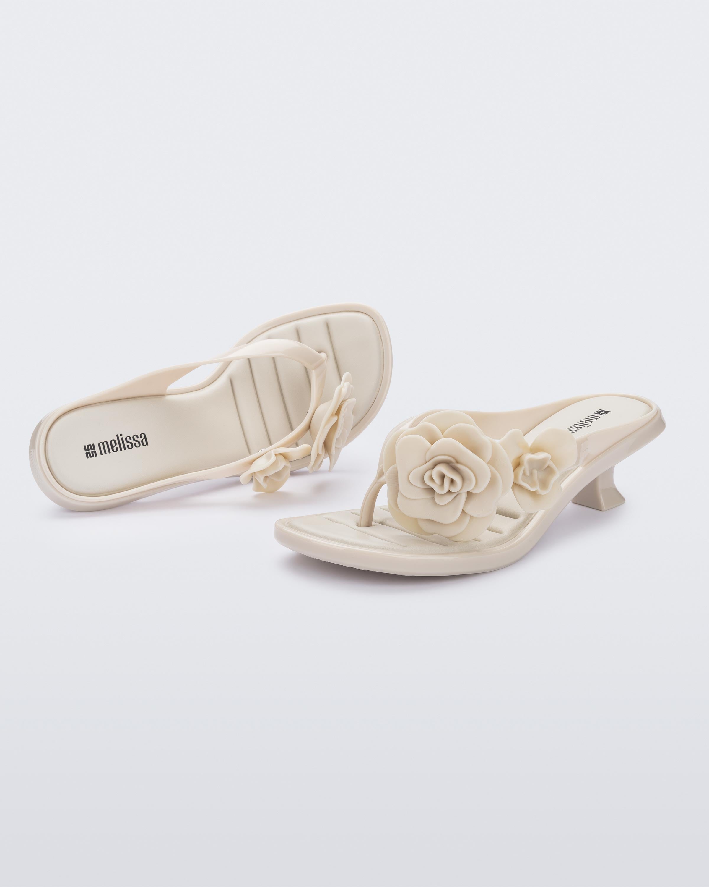 Melissa Thong Kitten Heel Petals AD Beige Women's High Heel Flip Melissa Thong Kitten Heel Petals AD Beige Women's High Heel Flip